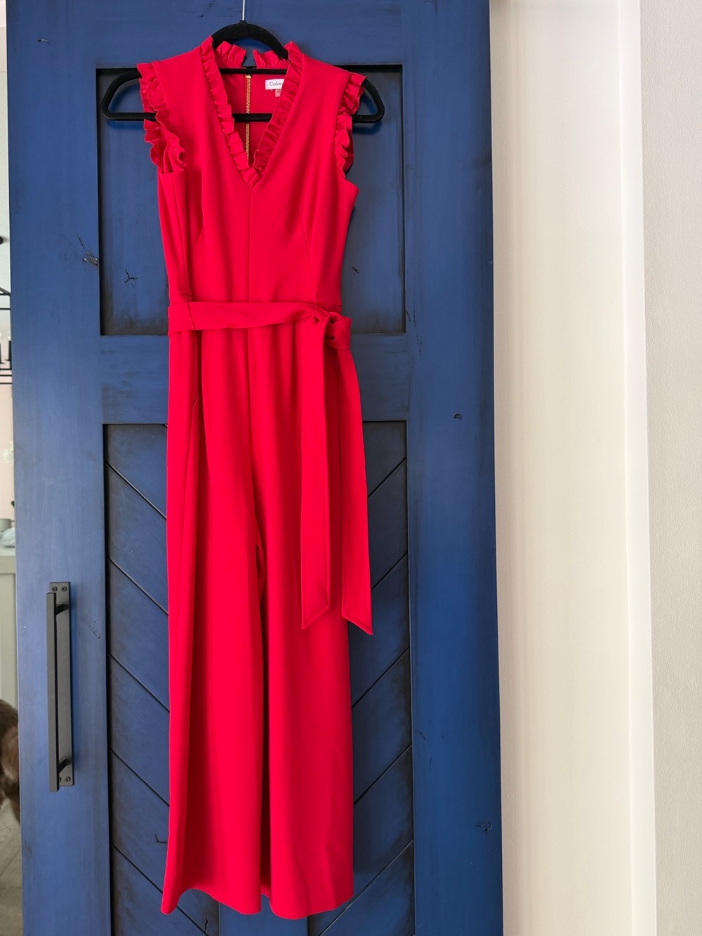 Calvin Klein Red Ruffle V-Neck jumpsuit